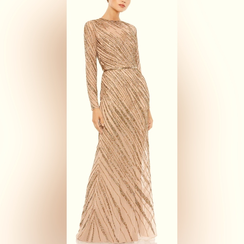 👗 NWT! Mac Duggal Long Sleeve Beaded Column Gown